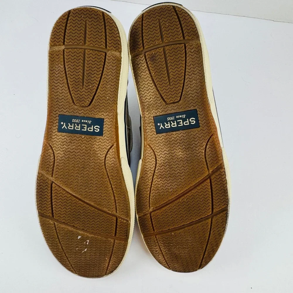 Sperry Top-Sider Bahama 2-Eye Mens 8M Brown Navy Canvas Boat Shoe STS13964